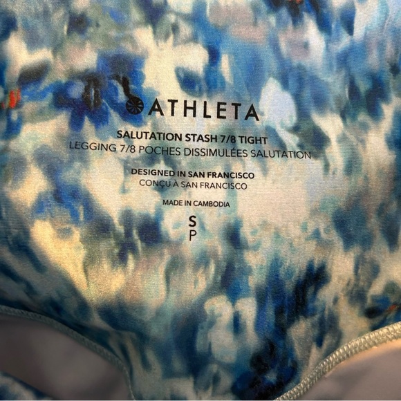 Athleta Blue Floral Delancey Skyline Salutation Stash 7/8 Leggings Size Small - Picture 6 of 12